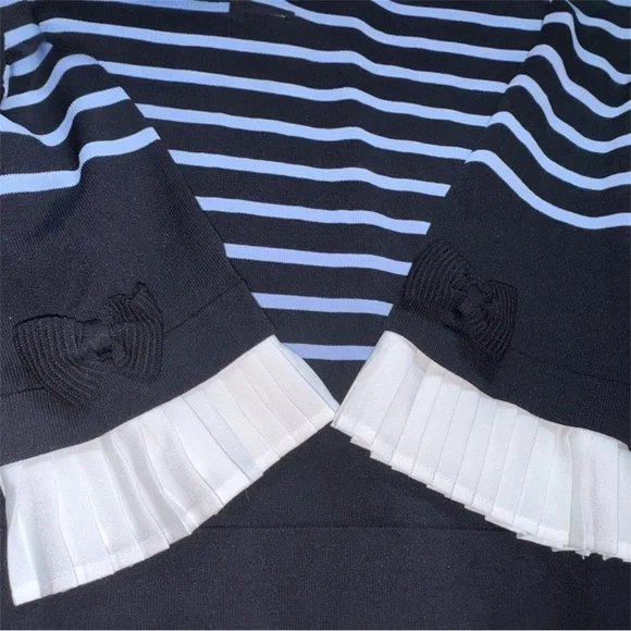 Karl Lagerfeld Paris Women's Striped Ribbed Sweater - Blue, White, Black-Size L - Picture 7 of 11